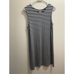 Adrienne Vittandini Small Striped Navy and Gray  Knee Length T Shirt Dress NEW